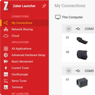 Screenshot of Zaber Launcher software interface