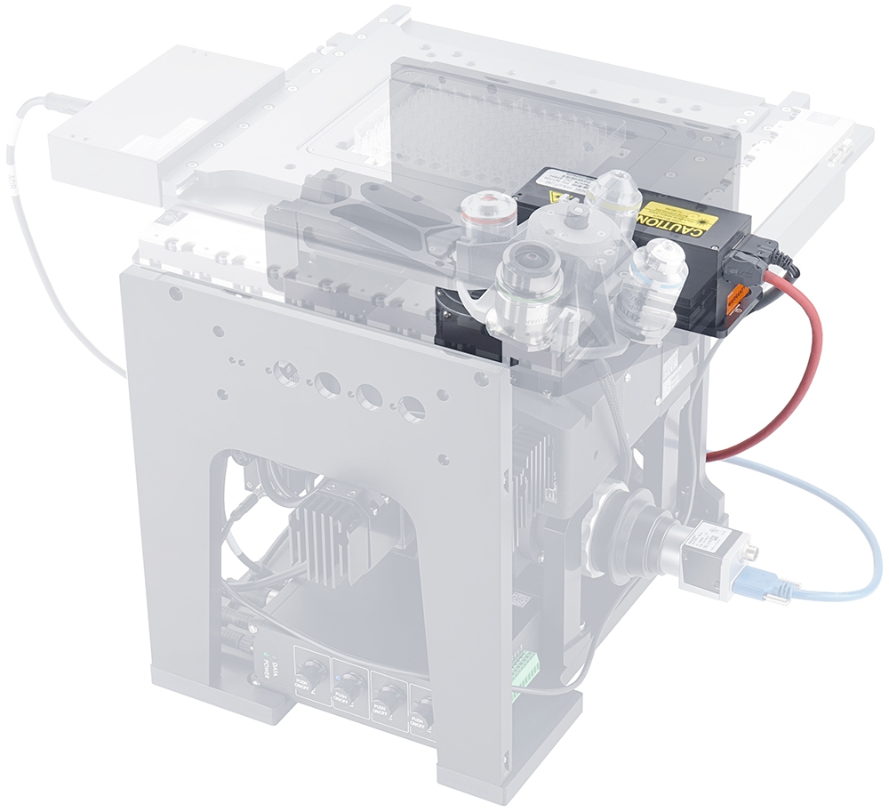 HL04 laser autofocus sensor mounted on Zaber Nucleus inverted microscope