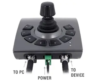 Connect joystick to devices and plug in power supply