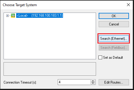 Target System Search Ethernet Button