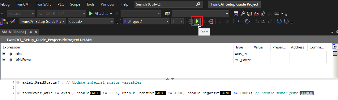 PLC Project Start Button