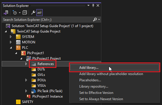 PLC Project Add Library Button