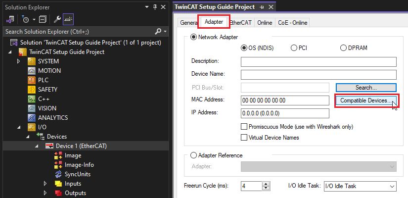 Adapter Settings Compatible Devices Button