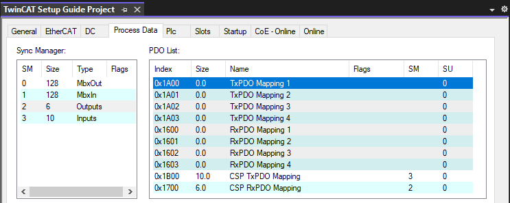 TxPDO Mapping 1 Selected