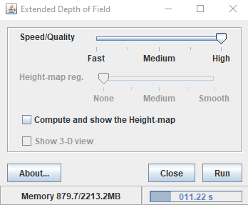 Settings panel for Extended Depth of Field plugin