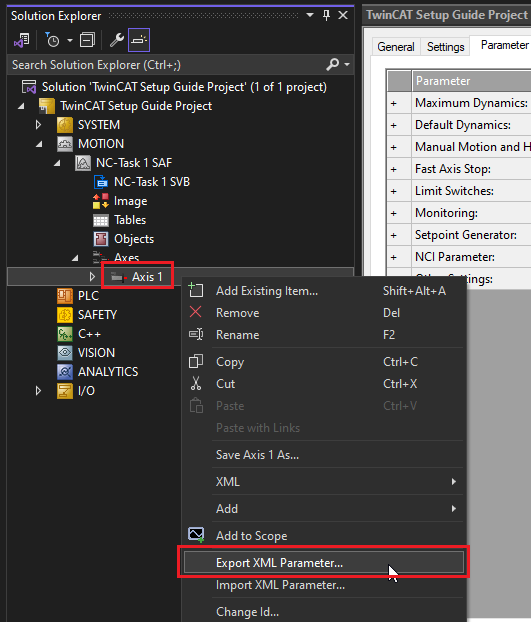 NC Axis Export XML Parameter.