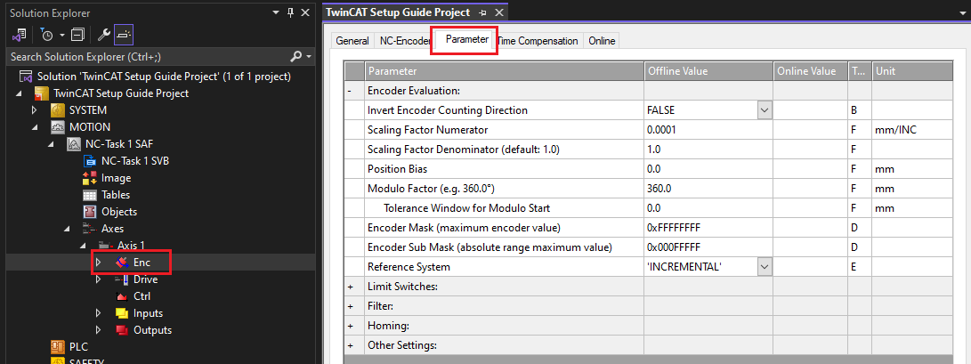 NC Axis Enc Parameters