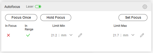 Zaber Launcher autofocus control panel