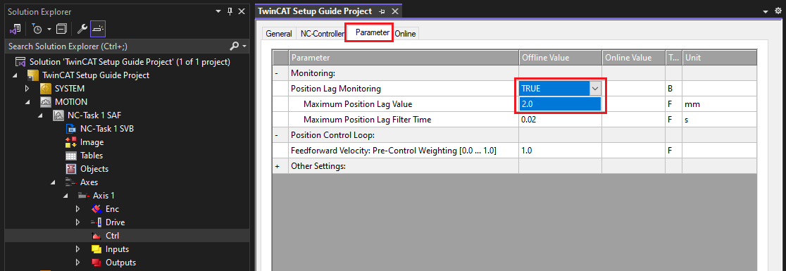 NC Axis Lag Monitoring Settings