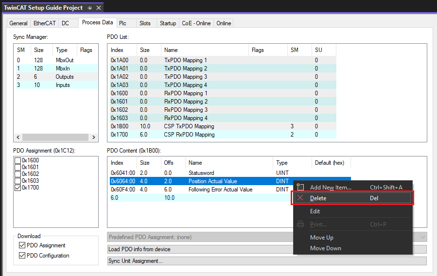 Module TxPDO Mapping Delete