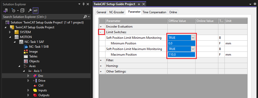 NC Axis Limit Switch Parameters