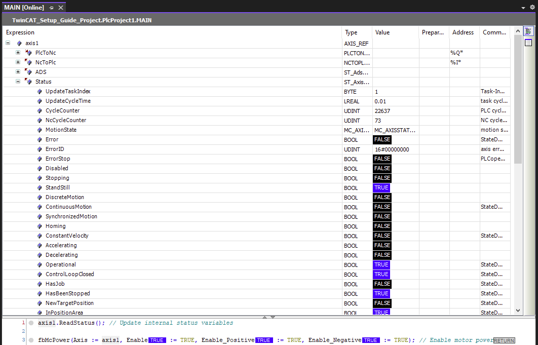 PLC Project Online Variable View