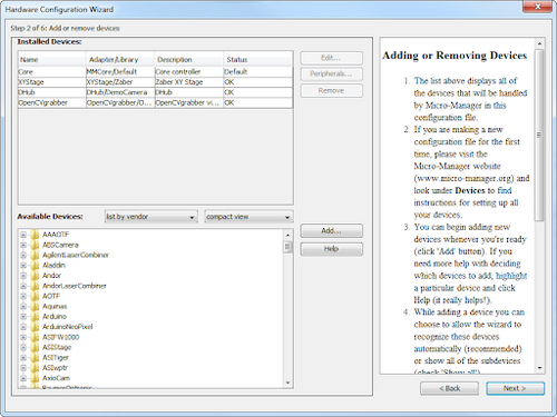 µManager hardware configuration panel