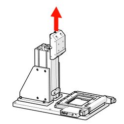 Slide the MKR mounting block up and off the MTR upright column.