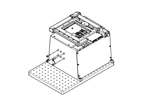 Remove the 4 M6 x 16 screws that attach the rear stage support to the microscope body.