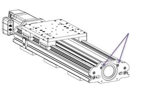 For stages with more than 500 mm travel: You do not have to remove the end plate to remove the drive screw cover. Remove the two screws holding the drive screw cover from the end plate and lift the drive screw cover out of the stage.