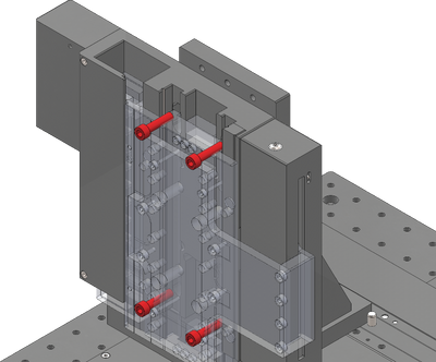 Unpack the Z-axis stage and attach the Z-axis stage using the provided M6 screws and a 5 mm hex key by moving it to the ends of travel.