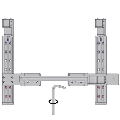 Move the X-axis stages to the far end of travel, then back enough to expose the mounting screws. Firmly tighten the screws at the far end of X-axis travel. Slightly loosen the screws at the home end of X-axis travel.