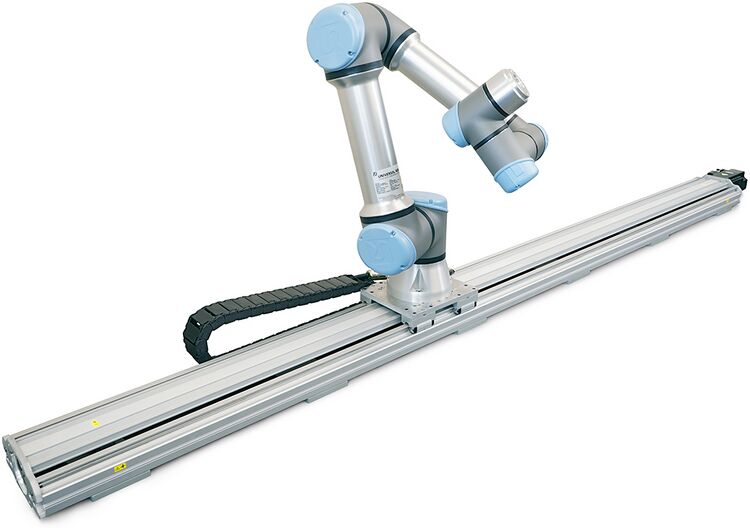 Mecademic Meca500 robot arm with a Zaber LRT 7th axis stage mounted upside-down