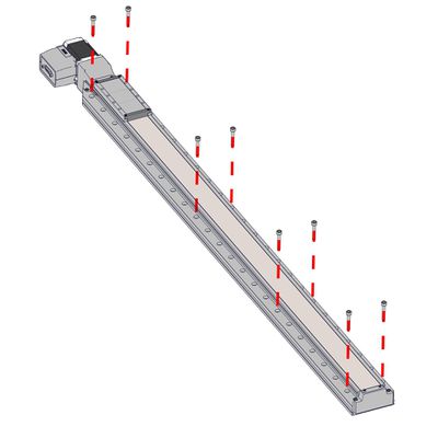 Mount the first X-axis stage to a breadboard or other mounting surface using the eight provided black M6 screws and a 5 mm hex key. Where possible, mount the stage using fasteners at each end of travel.