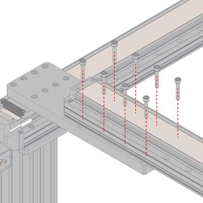 Loosely add screws between the Y-axis stage and the AP201 part 2 (the shorter plate).