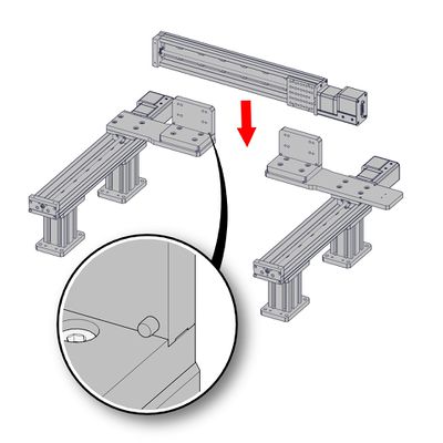 Place the Y-axis stage against the connected AB208 brackets, resting on the AB208 dowels, with the connector end closest to the X-axis 1 stage (controller axis 1), on the larger of the two AP200 plates.