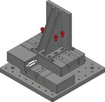 Looking from the back, loosely attach the provided AB151 Z-axis bracket over the Y-axis using the six provided M6 screws and a 5 mm hex key.