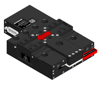 Compress the counterbalance by applying force to the carriage as shown while holding the base stationary. Up to 10N (2.2lb) of force may be required to compress the counterbalance.