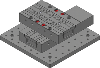 Loosely screw down the Y-axis stage to the X-axis stage using the included M6x30mm screws.