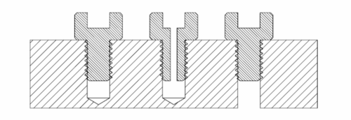 diagram Blind hole (left), vented screw (middle), through hole (right)