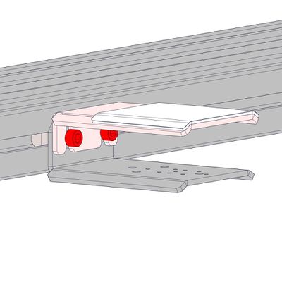 To install an AP236 slider on top of an AP235 support, loosen the screws for the previously installed AP235 support guide and slide the slotted edge of the AP236 under the screw heads.