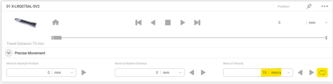 Cycle function in Zaber Launcher software.
