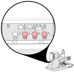 Connect the power cables from the MLR3 Illuminator channels to the X-LCA4 lighting controller. The X-LCA4 comes pre-configured for the LED power cables to be connected in ascending order of wavelength starting with the LED1 connector. The channels will appear in the Zaber Launcher App in the order they are connected to the X-LCA4.