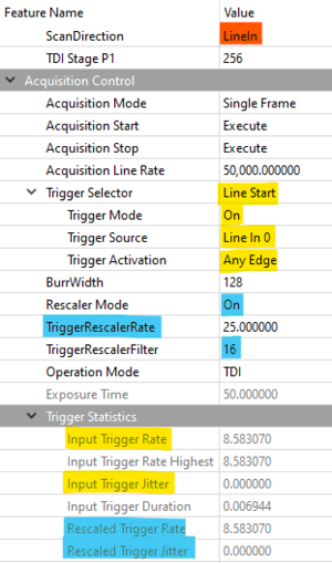 settings for TDI camera.