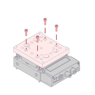 Attach the AP279 adaptor plate to the X-Axis using 4x M3x10 mm screws.