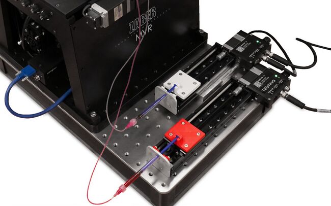 Zaber X-LSM stages can be easily adapted into syringe pumps