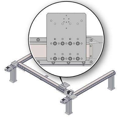 Install AP207 part 2 onto the top of the Y axis LRT stage using four M6 x 20 mm screws and the 5 mm hex key. Align the stage top and AP207 part 2 edges to each other. Alternate tightening fasteners in a diagonal pattern to snug, then tightly secure.