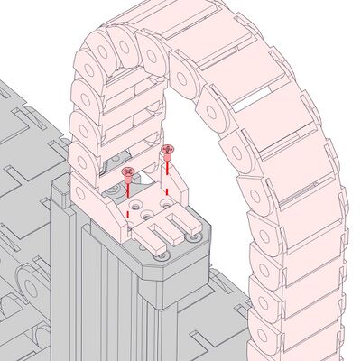 Attach the end of the cable guide with the rotated termination to the end plate of the column with 2 x M3 countersink screws. See CG Cable Guide and Cable Assembly for details on assembling the cable guides and Cable Management for important information on securing cables.