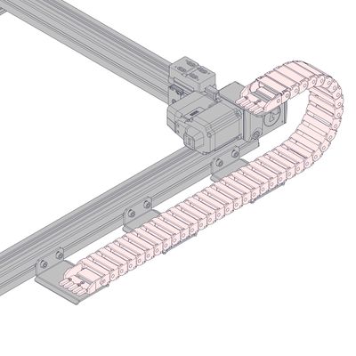 Move the Y-axis carriage to the home position. Install the cable guide by attaching the terminations to the mid-travel AP235 or AP239 support, and to the AP237 support. See CG Cable Guide and Cable Assembly for details on assembling the cable guides and Cable Management for important information on securing cables.