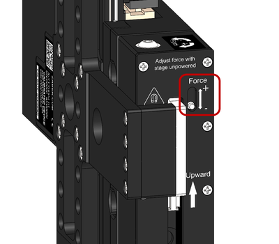 The counterbalance force is indicated on the side of the stage. It may be necessary to add extra payload mass to the stage if the counterbalance's minimum force is greater than the payload weight.
