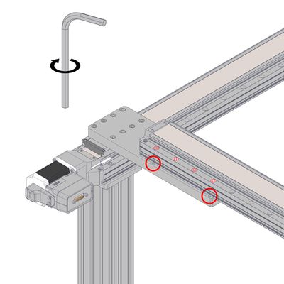Do not tighten the Y-axis stage screws unless the stage rests on all 4 AP201 dowels simultaneously. When the Y-axis stage aligns well with all dowels, firmly tighten the fasteners between the Y-axis stage and the AP201 part 2.