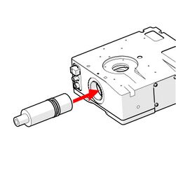 Insert the MLG3A light guide coupler into the illuminator port on the X-FCR06 module until it reaches the stop position.