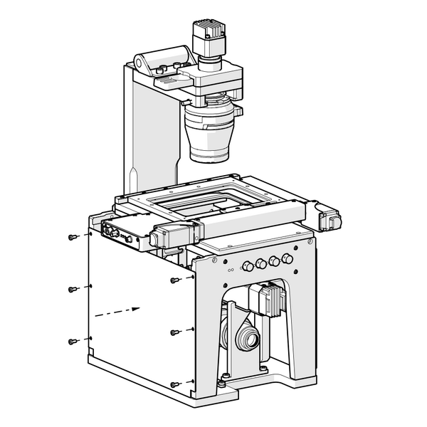 Check that cables will not block the travel of the LDA focus stage. Replace the side panel.