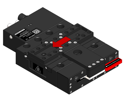 Compress the counterbalance by applying force to the carriage as shown while holding the base stationary. Up to 10N (2.2lb) of force may be required to compress the counterbalance.
