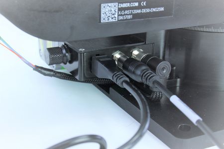 Plug in Power Supply and circular M8 connector from X-USBDC cable into the bottom X-RST-E stage.