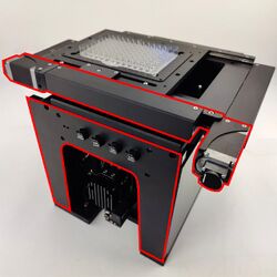 Ensure that the motors on the X-ASR stage are facing the front cutout and control knobs. The stage must be powered and connected to an X-JOY3 or PC to move the lower axis and expose the ASR mounting screw holes. If you do not have an X-JOY3, see the troubleshooting section.