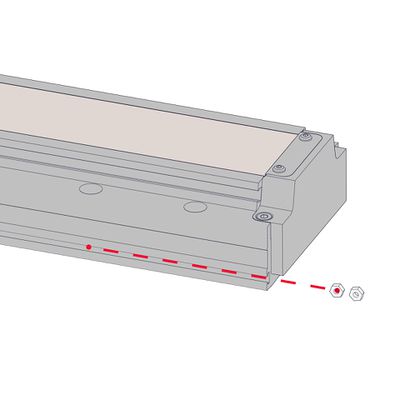 Insert the two M3 nuts into the slot on the side of the LRT Y-axis stage where the cable guide will be mounted. Note: Cable guide mounting location may vary depending on your configuration. The configuration shown here may not match your assembly.