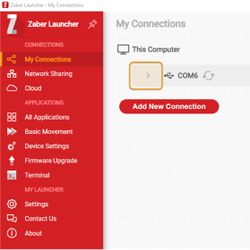 On the My Connections screen click ˃ to expand the device list. Zaber Launcher requires an internet connection when it is first connected with new devices. This enables it to automatically download the most up to date version of the device settings to ensure the best possible performance of your devices.