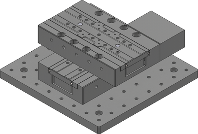 Install the Y-axis stage over the X-axis, making sure to align the dowel pins with the recesses underneath the Y-axis.