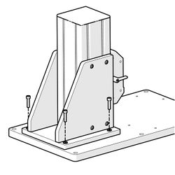 Screw the MTR upright column to the base plate. Note: Systems using the MTR300A may use the optional AP260 base plate (pictured here). Systems using the MTR300D support column will require a larger and stiffer base plate. The specific dimensional and stiffness requirements will depend on the XY stage selected, and imaging performance requirements.